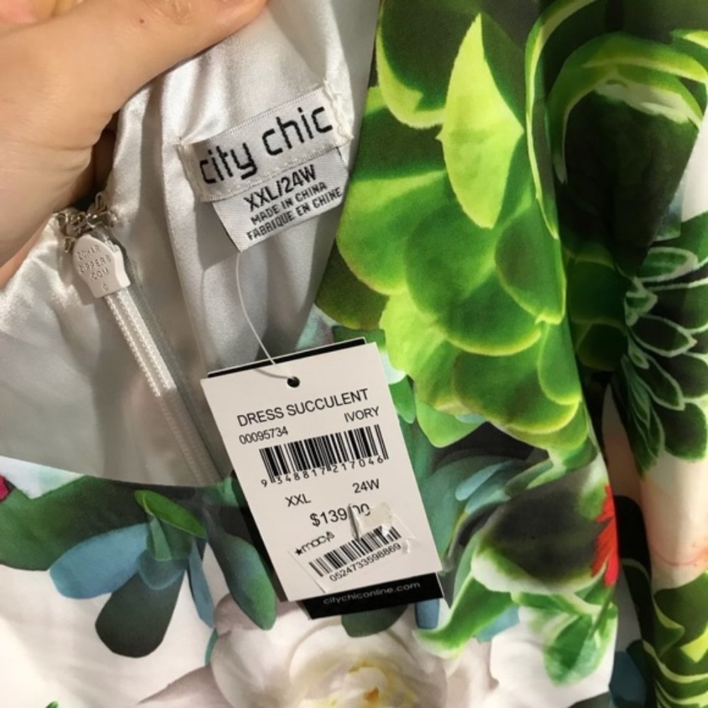 Summer Special Occasion Dress NWT City Chic succulent ivory floral XXL - Picture 16 of 16